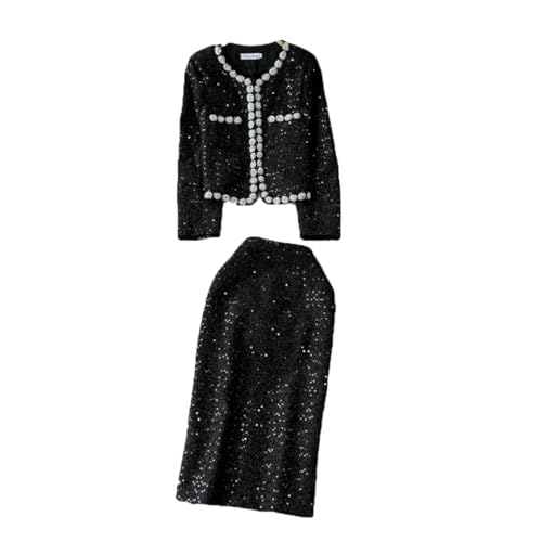 31rHWwvhKgL.jpg Women's French Skirt Set Heavy Industry Beaded Sequined Temperament Coat Skirt Two-Piece Set