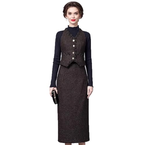 31riqjmalkL.jpg Women Elegant Office and Business Suit V-Neck Long-Sleeved Single-Breasted Tank Skirt 2 Piece Set