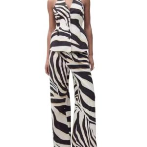 31s-hG2l8YL.jpg Pants Sets 2 Piece Outfits for Women Zebra Print Halter Vest Top and Wide Leg Pants Dailywear Summer Vacation Sets