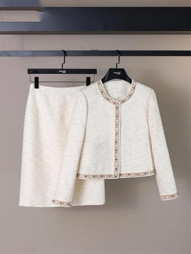 Women's French Long-Sleeved Short Jacket Skirt 2-Piece Temperament Outfits Heavy Skirt Set