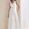 31sXsb71NSL.jpg Women's 2 Piece Summer Outfits V Neck Sleeveless Button Vest Maxi Pleated Skirts Set