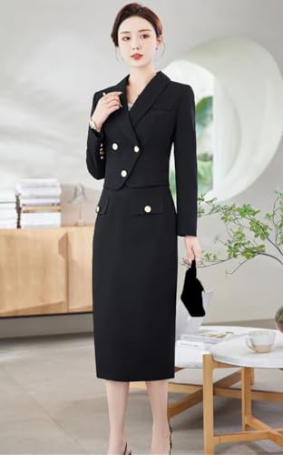 Women Solid Long Sleeve Shawl Collar Cropped Suit Jacket High Waist Wrap Hip Midi Pencil Skirts 2 Pieces Set