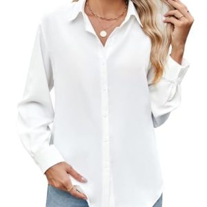 Womens Long Sleeve Button Down Shirt Ultra-Soft Stretch Wrinkle-Free Work Casual Business Office Blouse