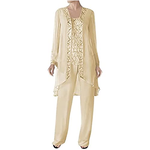 31tkAOQ0sKL.jpg 3 Pcs Mother of Bride Pants Suits Sets Women Plus Size Chiffon Long Sleeve Jacket Vest Pants Suits