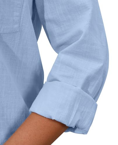 31tm6rJeqOL.jpg Womens Button Down Shirt Linen Button Up Shirts for Women Long Sleeve Summer Shirt Collared Blouse Linen Tops