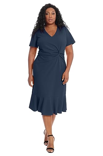 31tpYixffOL.jpg Women's V-Neck Polished Flounce Hem Twist Waist Detail Feminine Office Event Guest of