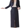 31tpzQC2FgL.jpg Women Solid Long Sleeve Notch Collar Cropped Jacket High Waist Split Straight Pencil Skirt 2 Piece Suits Sets
