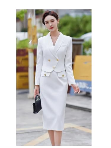 Women Solid Long Sleeve Shawl Collar Cropped Suit Jacket High Waist Wrap Hip Midi Pencil Skirts 2 Pieces Set
