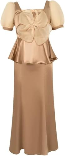 31wBwnYV9L.jpg Satin 2 Piece Outfit Women Elegant Corset Top High Waist Fishtail Skirt Set Long Blouse Shirt Evening Dress Suit