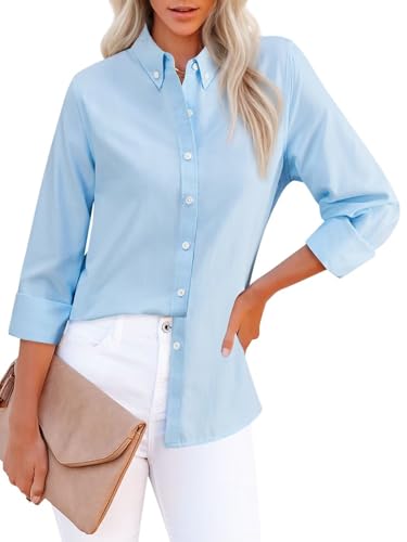 Button Down Shirts for Women Oxford Shirt Cotton Dress Shirts Collared Long Sleeve Wrinkle Free Blouse Tops