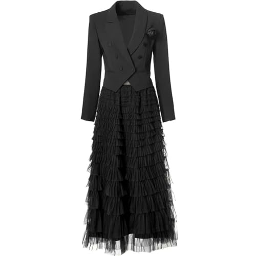 31xGBUziUL.jpg Women Elegant Commuter Suit Notched Long-Sleeved Appliques Tops Flounced Edge Skirt 2 Piece Set