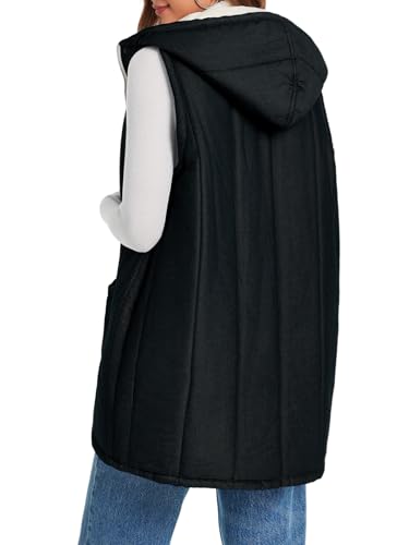31xHcUKuqL.jpg Womens Long Puffer Vests Outerwear Hooded Button Down Gilet Sleeveless Warm Winter Coats Jackets