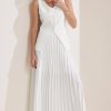 31xNSSBB1qL.jpg Women's 2 Piece Summer Outfits V Neck Sleeveless Button Vest Maxi Pleated Skirts Set