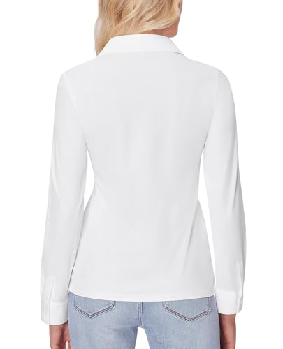 31yCgks164L.jpg Button Down Shirts for Women Slim fit Long Sleeve Stretch Dress Shirts Work Shirt Wrinkle Free Office Blouses