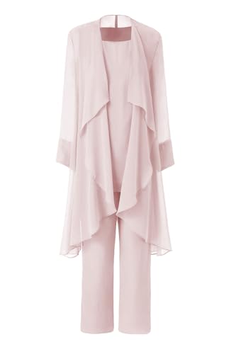 31zS-KpL05L.jpg Women's Mother of The Bride Pant Suits 3 Pieces Chiffon Outfit Sets for Wedding Pant Suit with Jacket