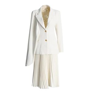 31znDpf56aL.jpg Women's Skirt Suit Summer Long Sleeve Casual Blazer Slim Pleated Skirt 2 Piece Set for Women