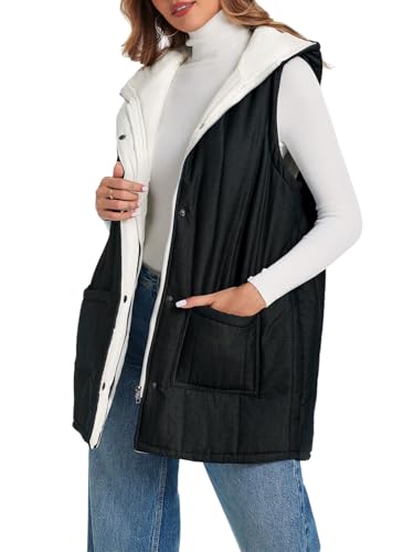 41-35kxVJL.jpg Womens Long Puffer Vests Outerwear Hooded Button Down Gilet Sleeveless Warm Winter Coats Jackets