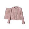 41-LuYUad3L.jpg Women Crop Top Woolen Short Jacket Coat Mini Skirts Sets Pink Two Piece Suits