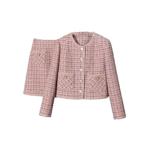 41-LuYUad3L.jpg Women Crop Top Woolen Short Jacket Coat Mini Skirts Sets Pink Two Piece Suits