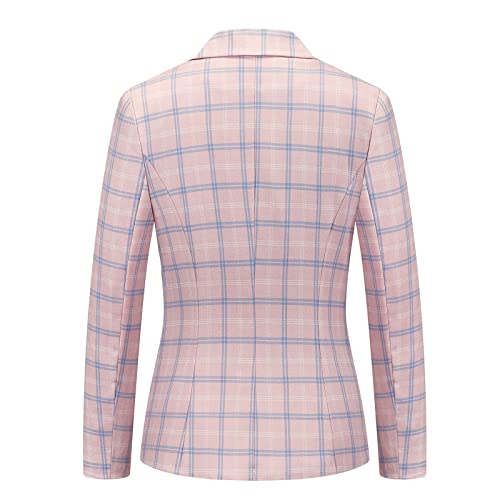 Womens 2 Piece Plaid Suits Set Business Office One Button Blazer Jacket Casual Long Sleeve Pant Suit Set