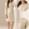 41-VCJSf8pL.jpg Suit Set for Women's 2 Piece Outfits Tweed Peplum Collarless Blazer Jacket and Skirt Sets