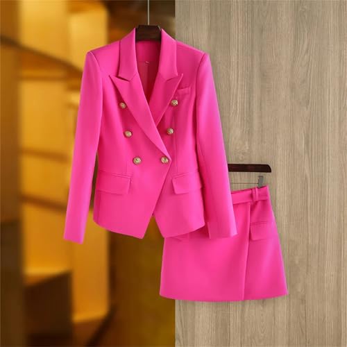 Women Double Breasted Long Sleeve Blazers Pencil Skirt Set Professional Office Work Wear Business Suit