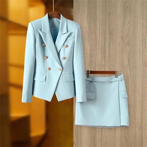 Women Double Breasted Long Sleeve Blazers Pencil Skirt Set Professional Office Work Wear Business Suit
