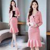 410SRBM5ttL.jpg Women Elegant Mermaid Skirts 2 Piece Set Cropped Blazer Jacket and Ruffle Skinny Faldas Tweed Outfits Skirt Suit