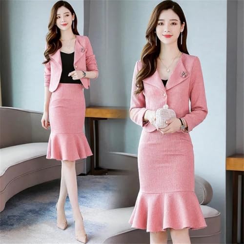 410SRBM5ttL.jpg Women Elegant Mermaid Skirts 2 Piece Set Cropped Blazer Jacket and Ruffle Skinny Faldas Tweed Outfits Skirt Suit