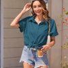 410x6ujZcyL.jpg Women's Button Down Shirts Short Sleeve Casual Oversized Shirts Loose Collared V Neck Blouses