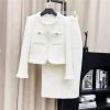 410xCKFZ1qL.jpg Women White Suit Tweed Jacket + Skirt Spring/Autumn Coat Business Ladies 2 Piece Skirt Sets