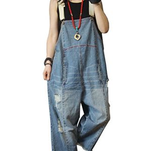 411FbqG27YL.jpg Women Casual Loose Cropped Denim Jumpsuits Rompers Jeans Overalls Distressed Ripped Fringed/Pockets P49