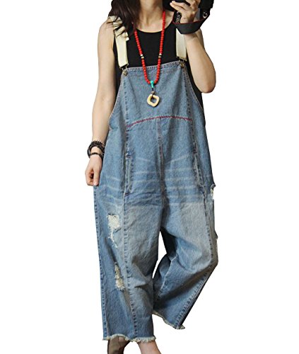 411FbqG27YL.jpg Women Casual Loose Cropped Denim Jumpsuits Rompers Jeans Overalls Distressed Ripped Fringed/Pockets P49