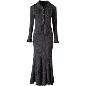 411TbFthIEL.jpg Women Suit Turn-Down Collar Single Breasted Tops Pretty Slim Skirt Solid Color 2 Piece Set