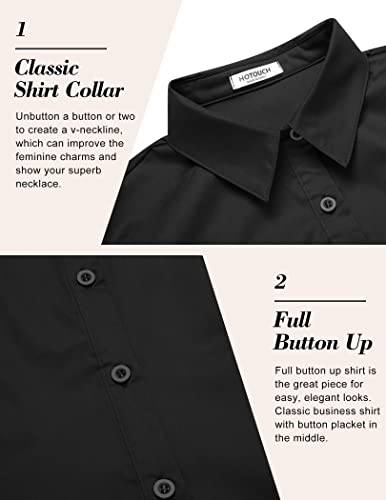 411eWyufmL.jpg Women's Basic Button Down Shirts 3/4 Sleeve Stretch Button Up Dress Shirt Slim Fit Waitress Work Shirts