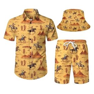 411xEG4PTNL.jpg Western Cowboy Hawaiian Shirts and Shorts Set for Men - Funny 1-S