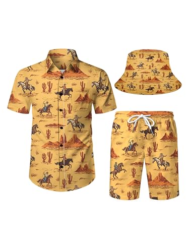 411xEG4PTNL.jpg Western Cowboy Hawaiian Shirts and Shorts Set for Men - Funny 1-S