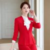 412ZuNdcmiL.jpg Women's Solid Color V-Neck Single Button Slim Fit Short Suit Jacket Skirt Two-Piece Suit