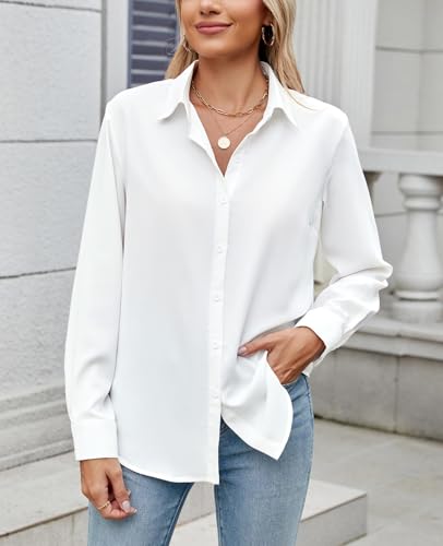 412ixVuF40L.jpg Womens Long Sleeve Button Down Shirt Ultra-Soft Stretch Wrinkle-Free Work Casual Business Office Blouse