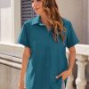 412l-E0-Z1L.jpg Women's Button Down Shirts Short Sleeve Casual Oversized Shirts Loose Collared V Neck Blouses