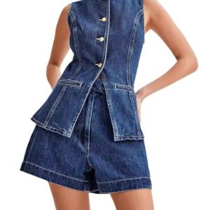 413Jxmj-ojL.jpg Two Piece Sets for Women Summer Vest Outfits Denim Suiting