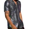 413SvwLC-7L.jpg Men's 70s Sparkly Disco Top Crocodile Pattern Metallic Rave Button Down Shirt Short Sleeve Party T Shirt