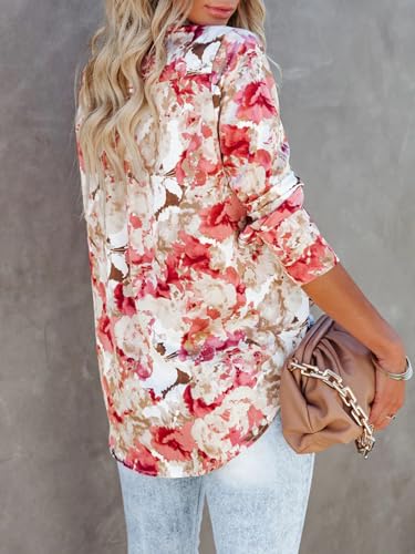 Blouses for Women Aesthetic Button Down Shirts Long Sleeve Dressy Casual Floral Tops Fall Outfits for Women 2025 Trendy