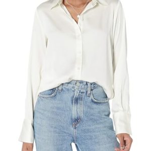 Women's Regular-Fit Satin Button Down Blouse (Available in Plus Size)
