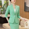 414U1dAHFCL.jpg Women's Slim Two Piece Long Sleeve Notch Collar Single Button Suit Jacket and Skirt Set