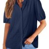 414UPsLUXOL.jpg Womens Button Down Shirts Cute Short Puff Sleeve V Neck Tops Spring Summer Blouses for Women Dressy Casual