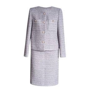 414aqDHWL4L.jpg Women Purple Tweed Jacket + Skirt Suit Set Fringed Jacket Woolen Coat Autumn/Winter 2-Piece Set