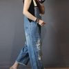 414divoN9OL.jpg Women Casual Loose Cropped Denim Jumpsuits Rompers Jeans Overalls Distressed Ripped Fringed/Pockets P49