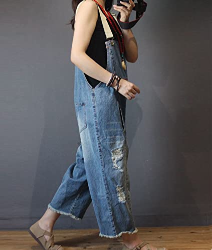 414divoN9OL.jpg Women Casual Loose Cropped Denim Jumpsuits Rompers Jeans Overalls Distressed Ripped Fringed/Pockets P49
