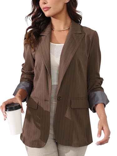 415Cy9jelUL.jpg Women's Casual Blazer for Work Office Loose Lapel Collar Stripe Open Front Stretch Dressy Business Jacket Suit